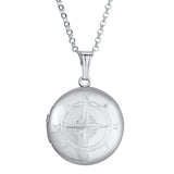 Adult Sterling Silver 19mm Round Compass Locket Necklace