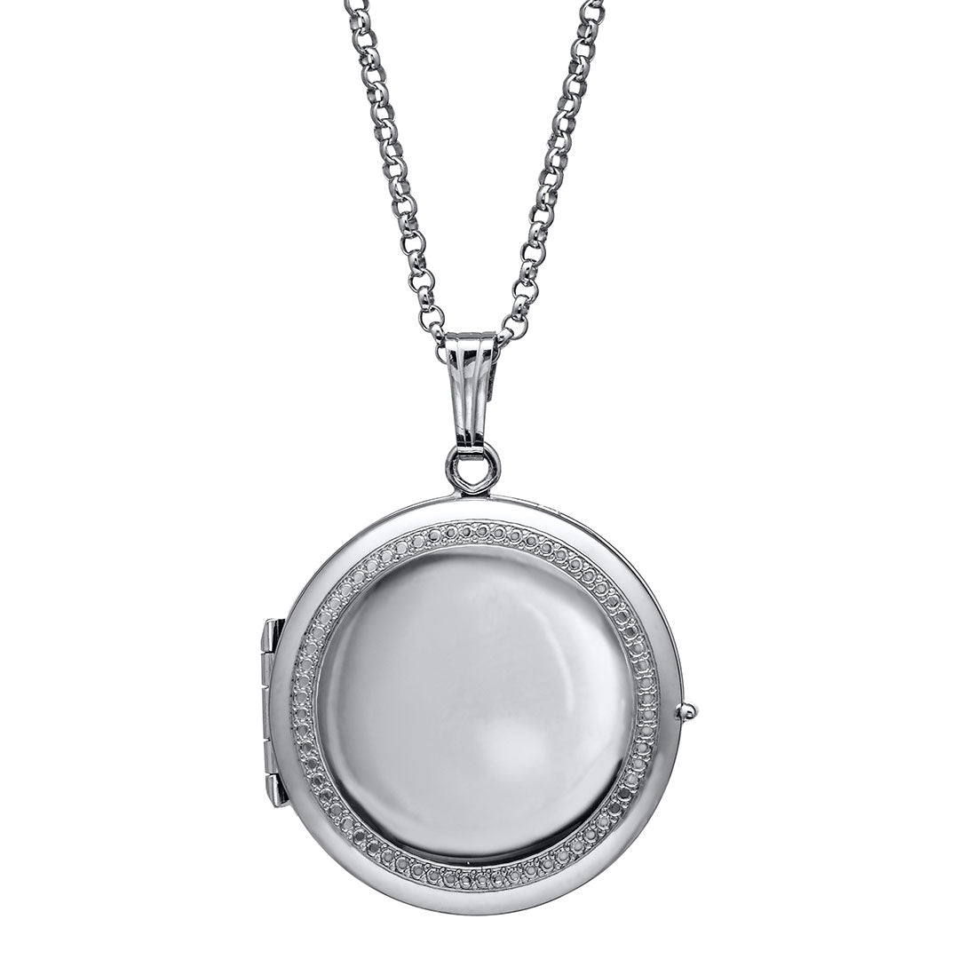 Sterling Silver 23mm Engraved Round 4 Photo Locket Necklace