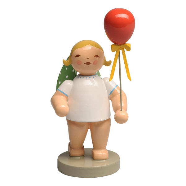 Wendt & Kuhn Angel with Red Balloon Wooden Figurine Blonde Hair