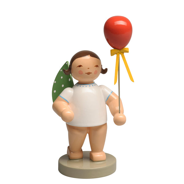 Wendt & Kuhn Angel with Red Balloon Wooden Figurine Brown Hair