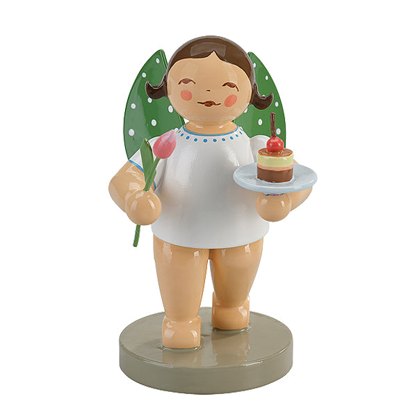 Wendt & Kuhn Angel with Cupcake & Tulip Wooden Figurine Brown