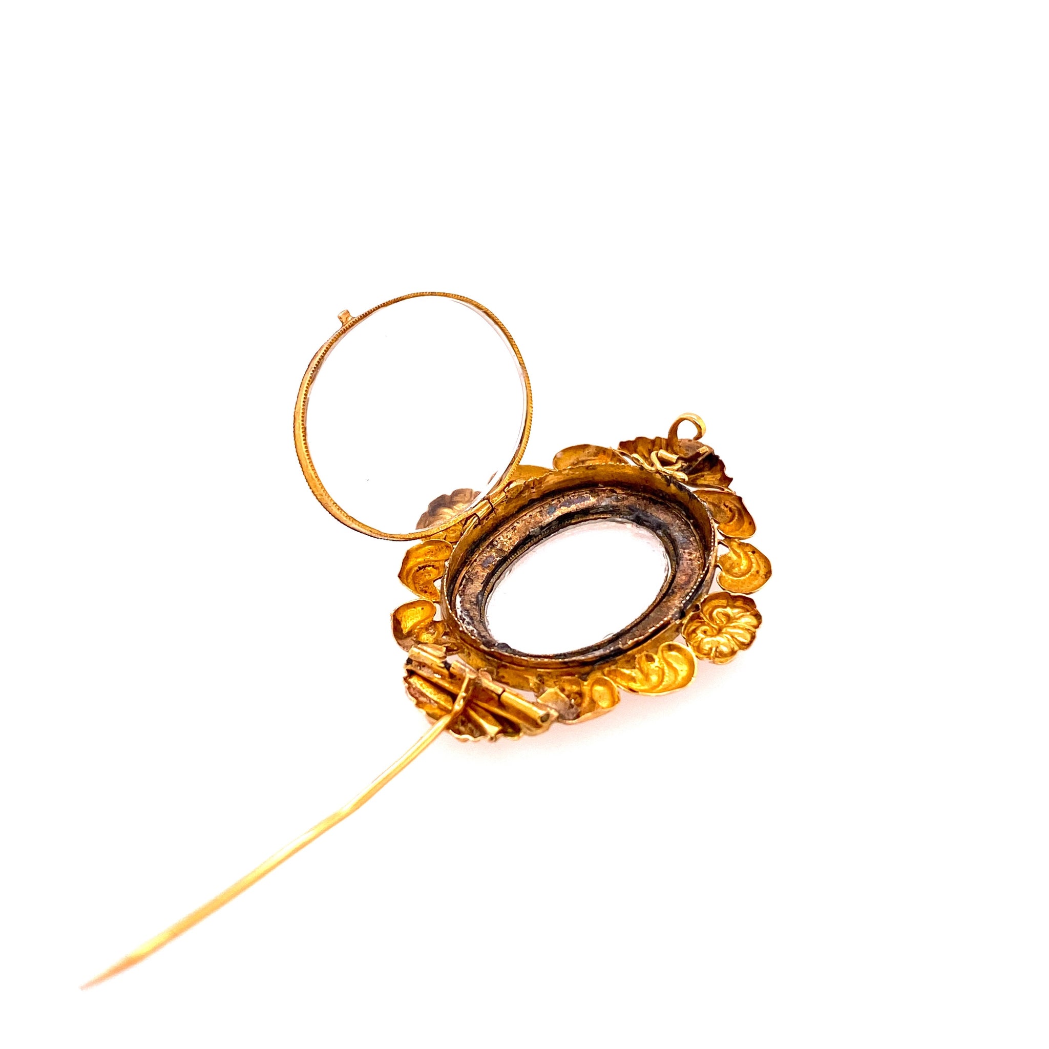 Victorian Seed Pearl & 18K Gold Locket Brooch