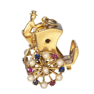 Estate Pearl & Multi Stone 14K Yellow Gold Carriage Charm