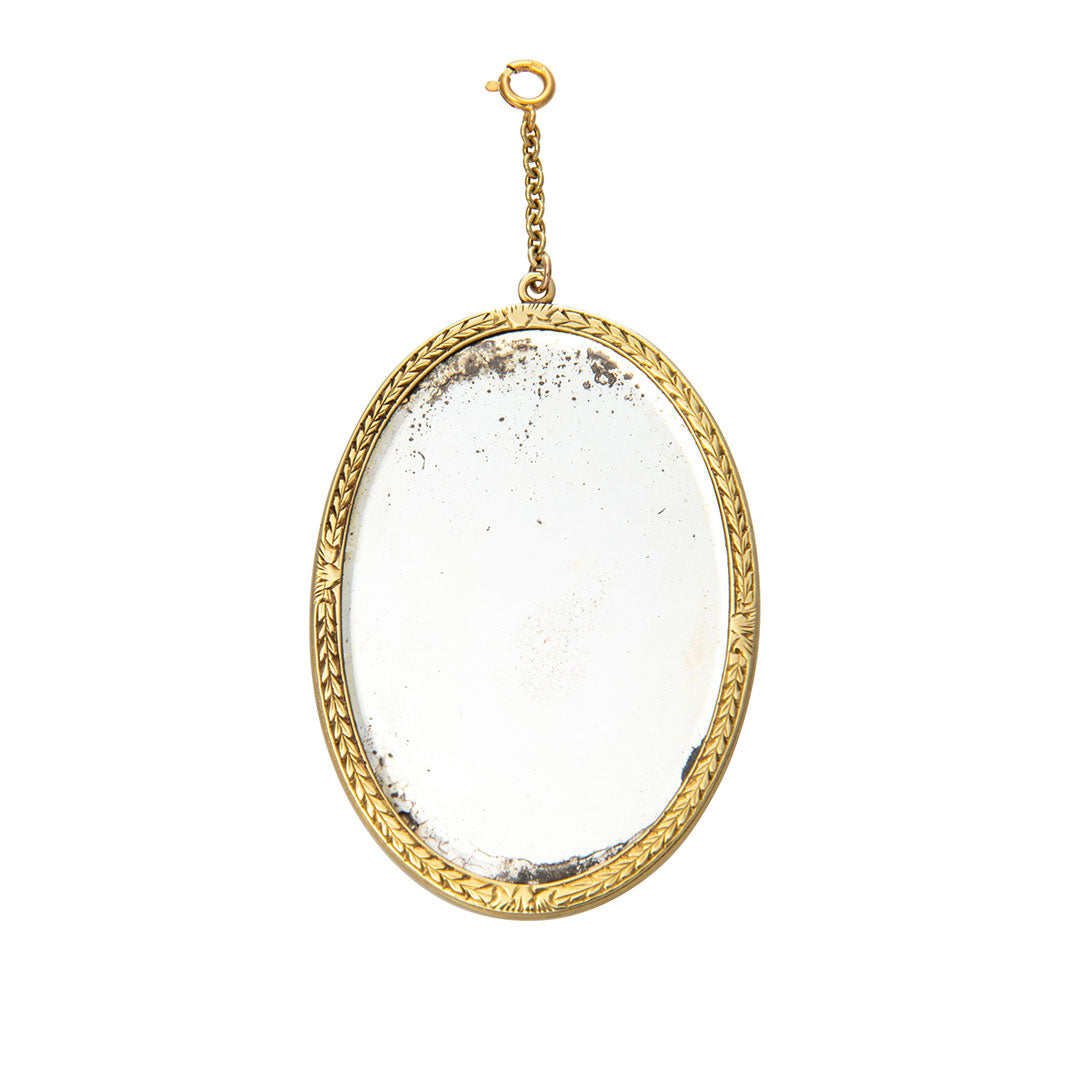 Estate Engine Turned 14K Yellow Gold Oval Mirror Pendant