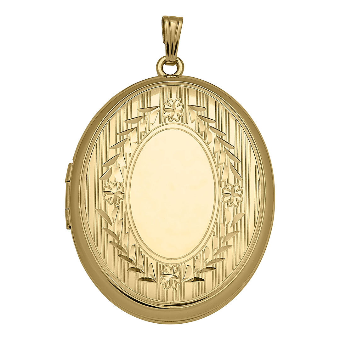 Adult 14K Gold Filled Floral Signet 30x38mm Oval Locket Necklace