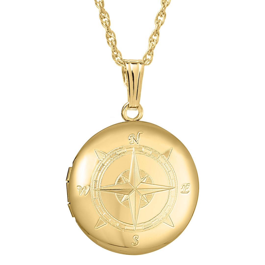 Adult 14K Gold Filled 23mm Round Compass Locket Necklace