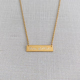 22K Gold Plated Bar Pendant Necklace with machine engraving