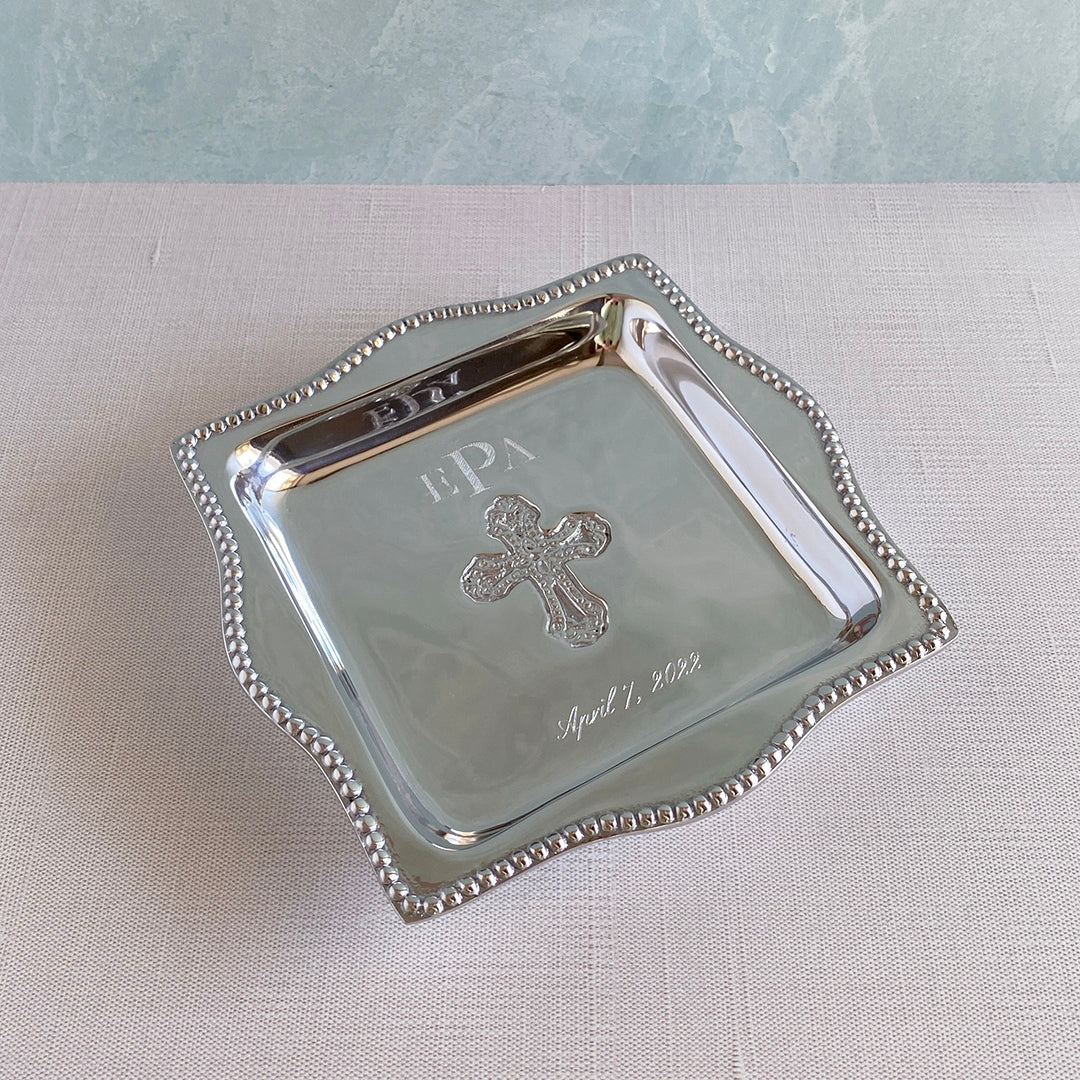 Beatriz Ball BABY Cross Square Tray with machine engraving