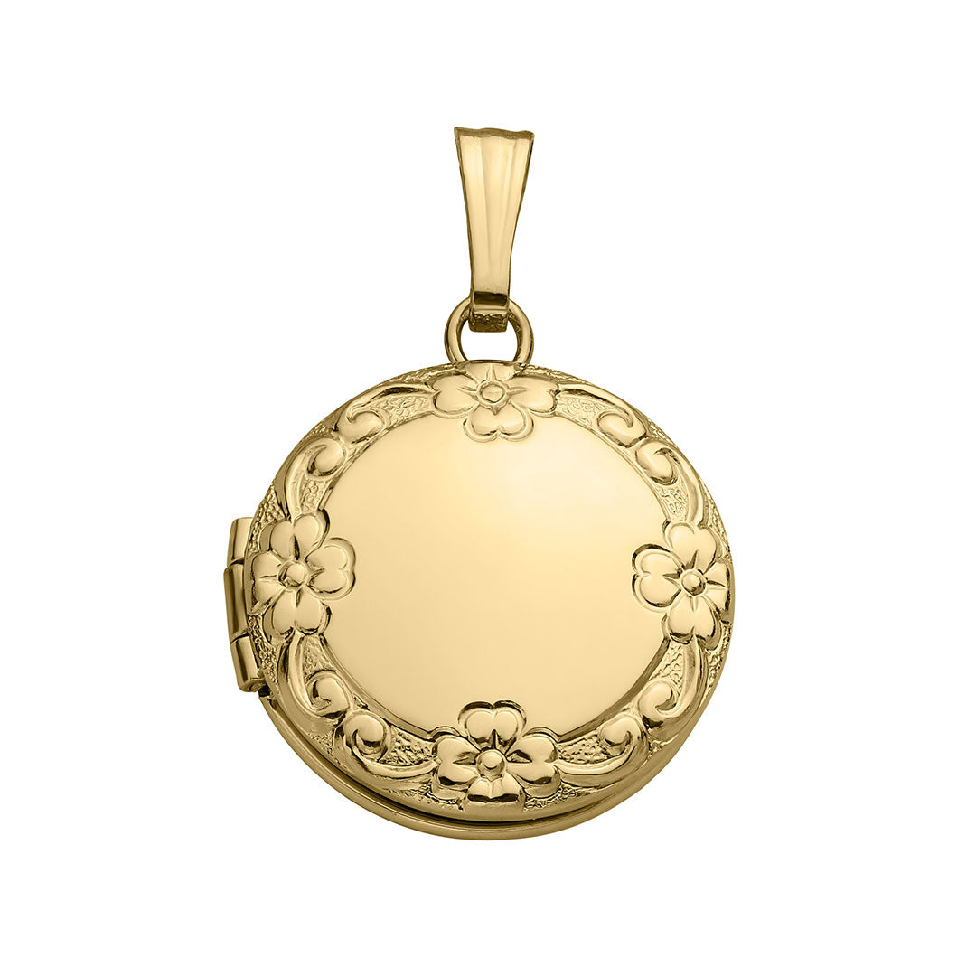 Adult 14K Gold Filled Floral 13mm Round Locket Necklace