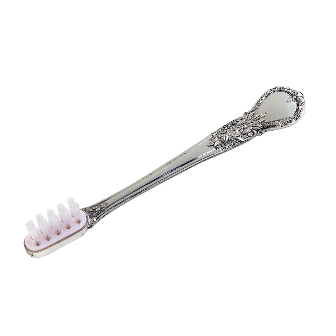Pewter Handle Pink Baby Toothbrush