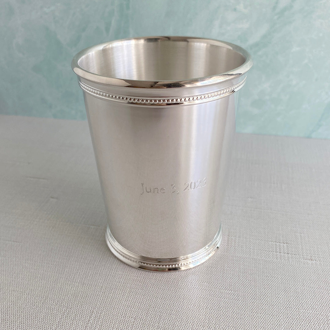 Silver Plated Kentucky Julep Cup 10oz with machine engraving