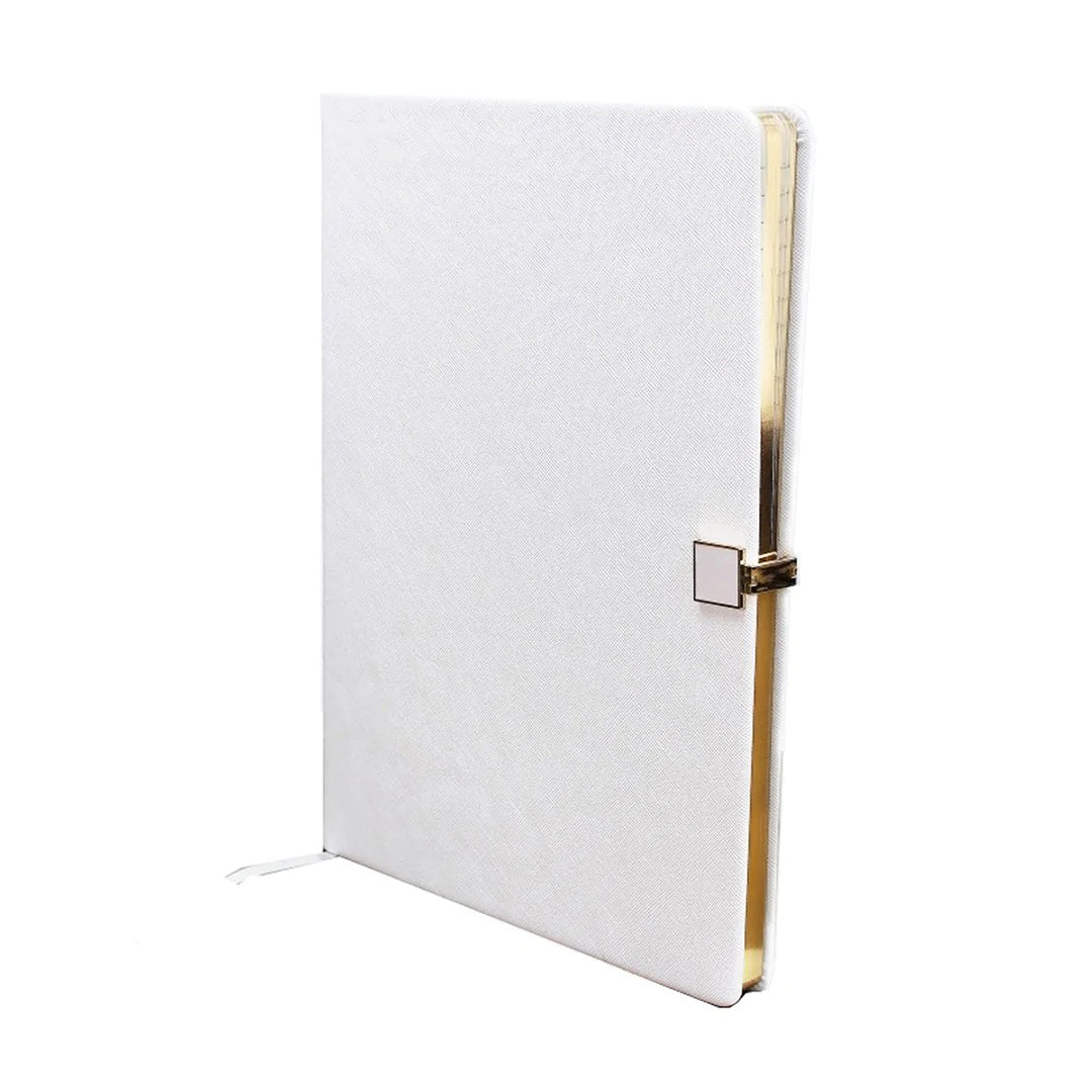 White Faux Leather & Gold Edge Notebook A4