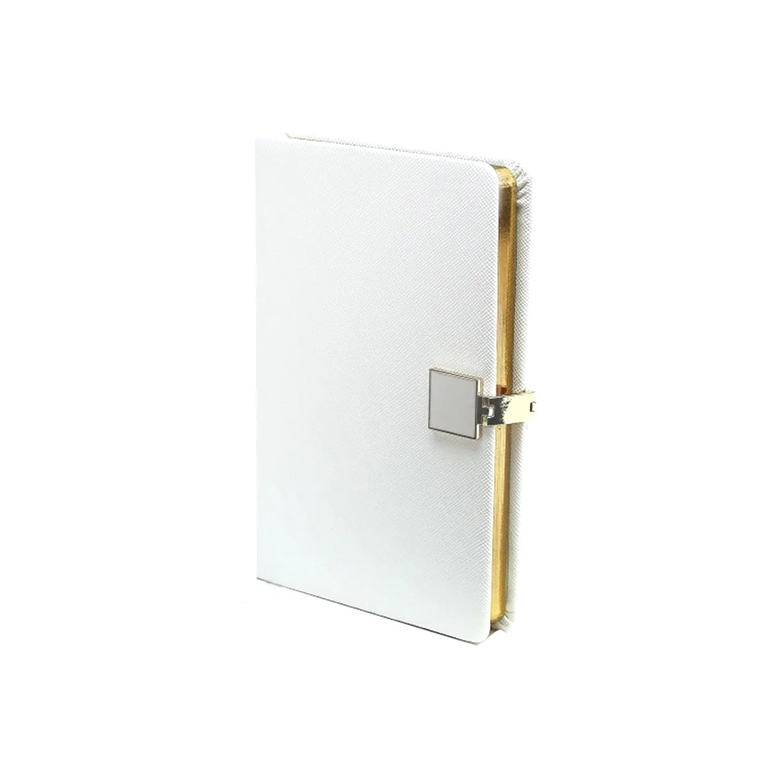 White Faux Leather & Gold Edge Notebook A6