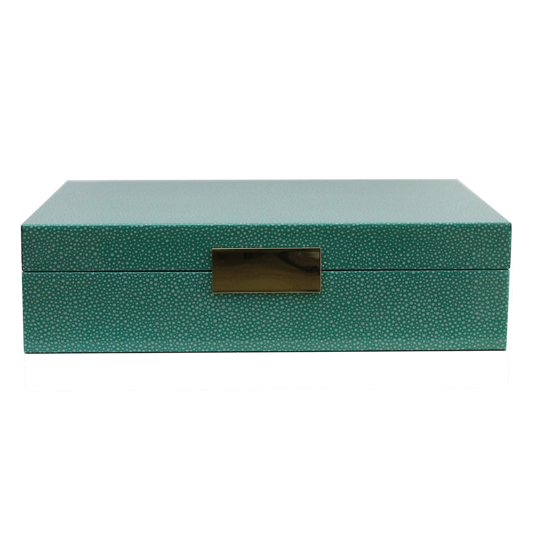 Green Shagreen & Gold Plated Trim Large Jewelry Box