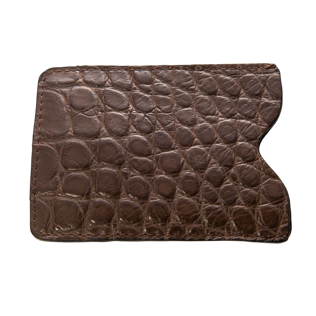Genuine Alligator Cognac Clip Wallet Magnetic 3 Card Slots Leather Handmade in USA - Optional Personalized Monogram