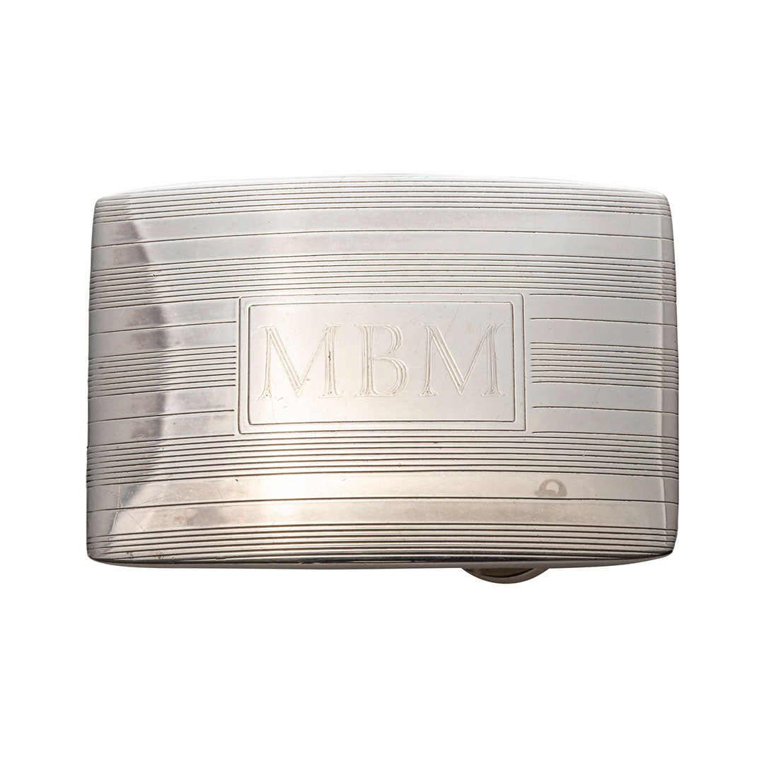 Engine Turned Sterling Silver Belt Buckle with Machine Engraved Initials