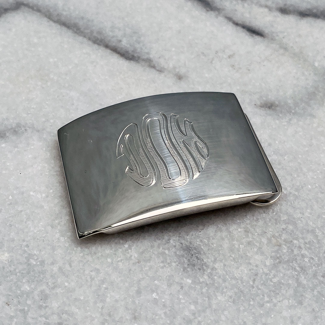 Plain Sterling Silver Belt Buckle 1-1/8" 30mm with hand engraved monogram