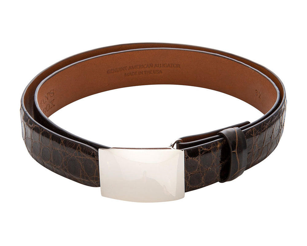 Brown Glossy Alligator Belt Strap 1-1/8 display picture 1