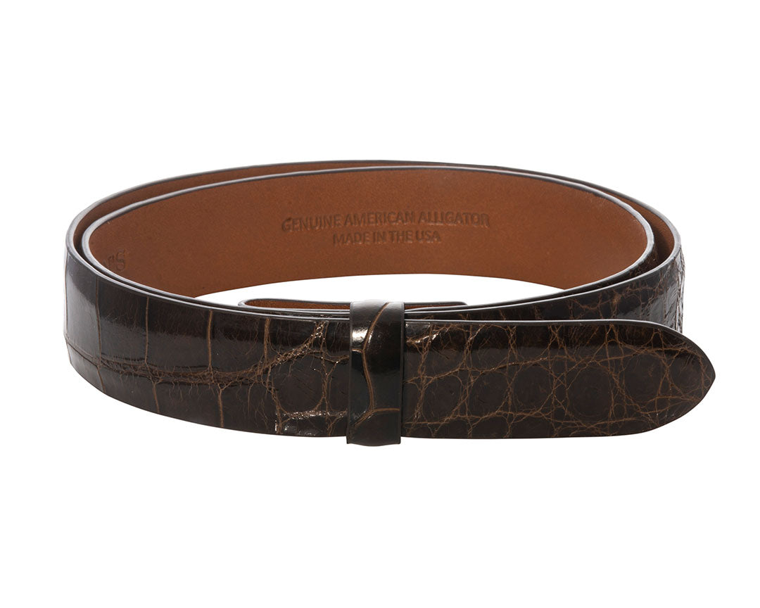 Brown Glossy Alligator Belt Strap 1-1/8 display picture 1