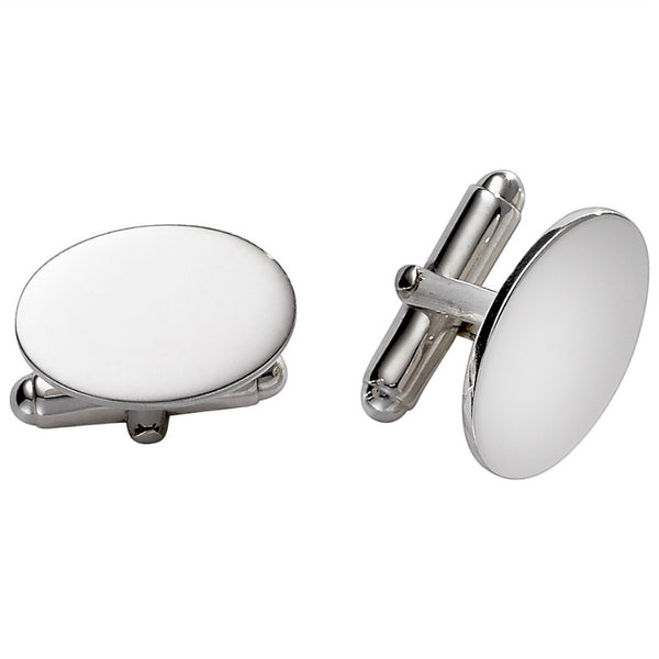 Boutons De Manchette Vintage Ton Argenté - Forme Ovale - Occasion Bon état