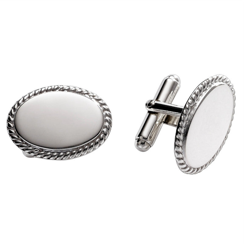 Sterling Silver Rope Edge Oval Cufflinks
