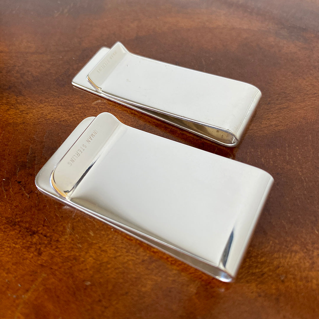 Sterling Silver Engine Turned Money Clip and plain money clip backside