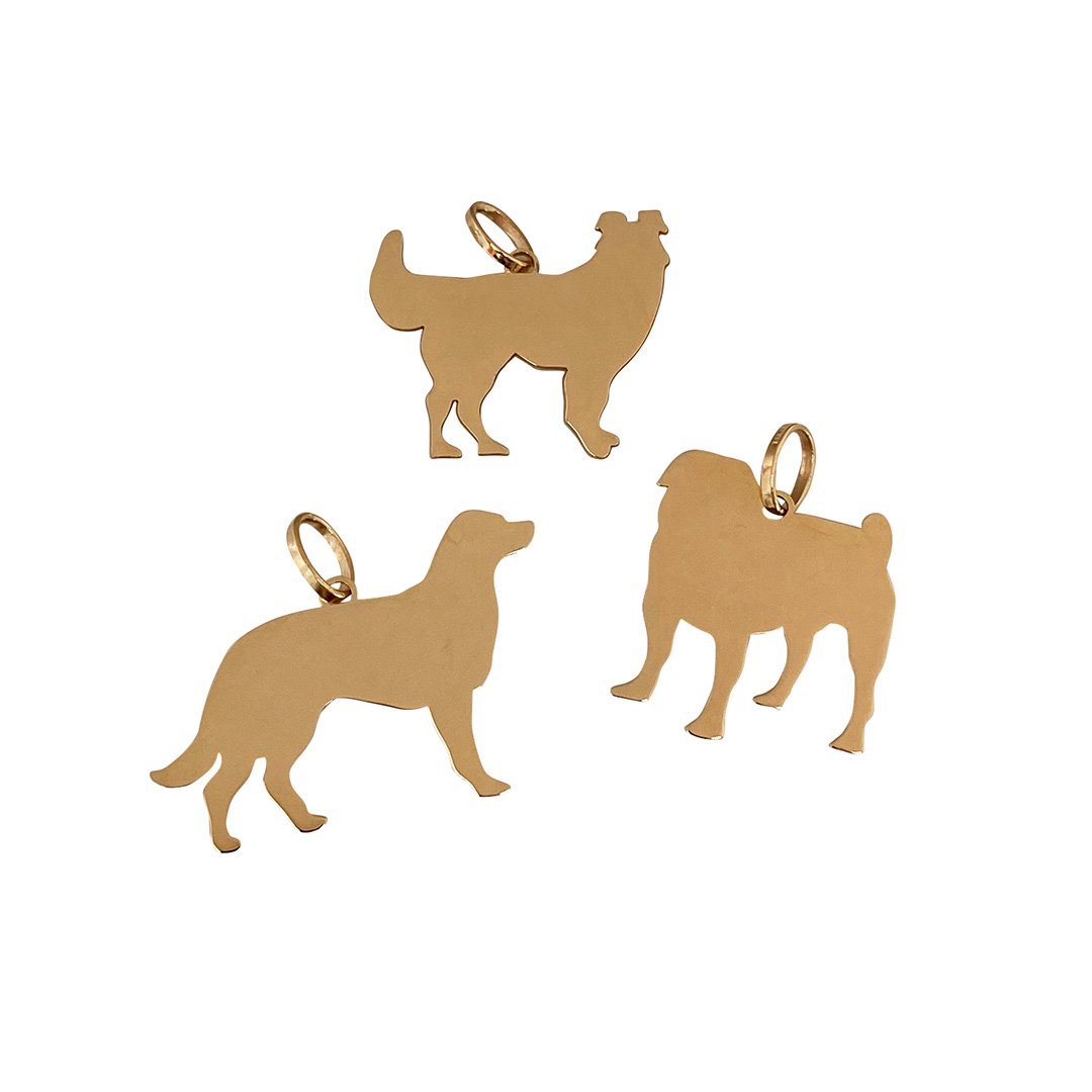 14K Yellow Gold Collie Dog Silhouette Charm