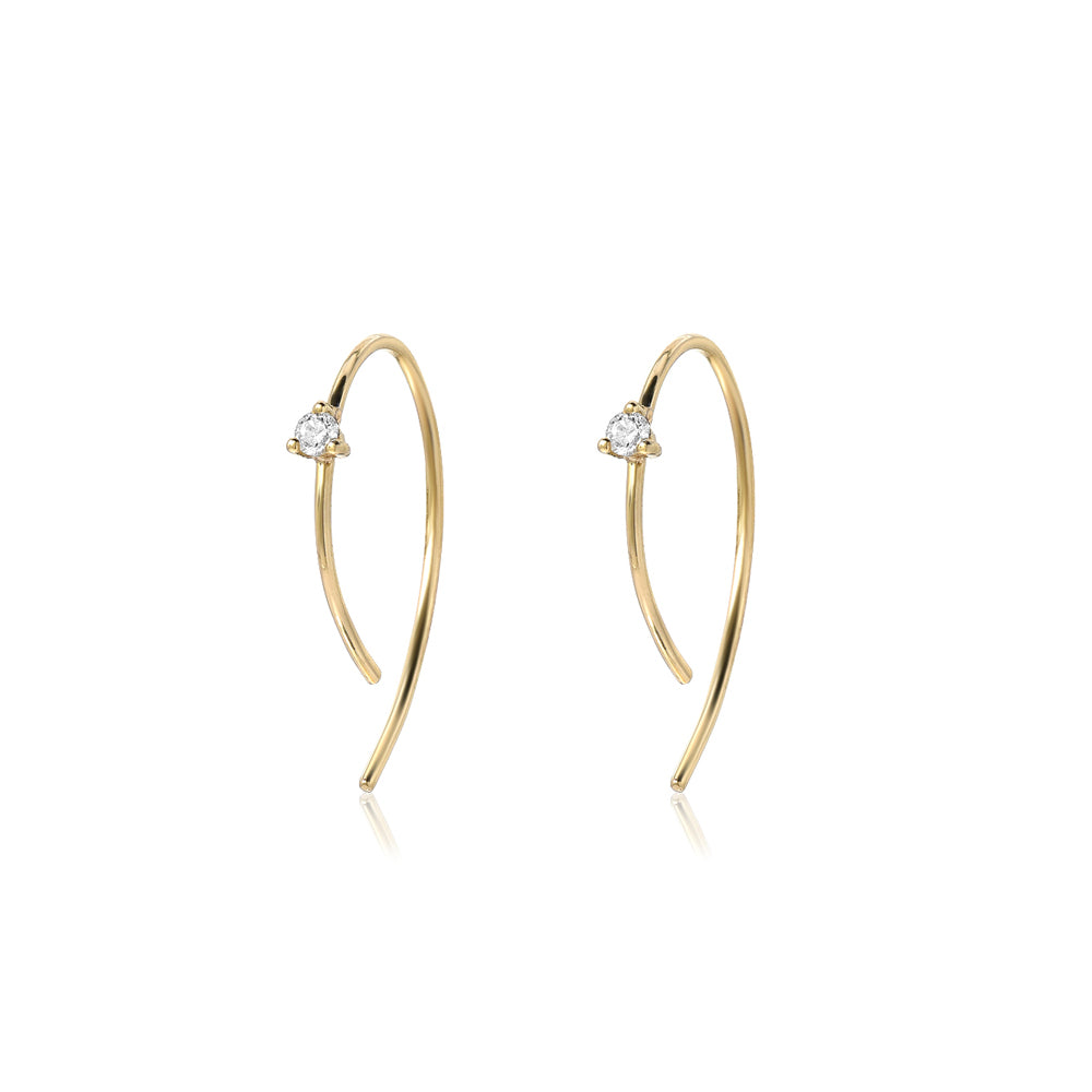 Small Diamond 14K Yellow Gold Open Hoop Earrings