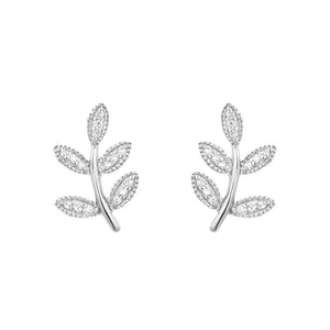 Diamond Pavé Small Leaf 14K White Gold Stud Earrings
