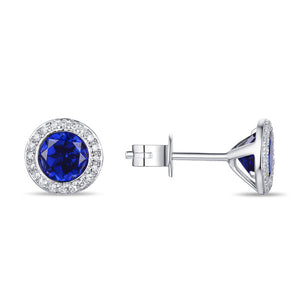 Blue Sapphire & Diamond Halo 14K White Gold Stud Earrings