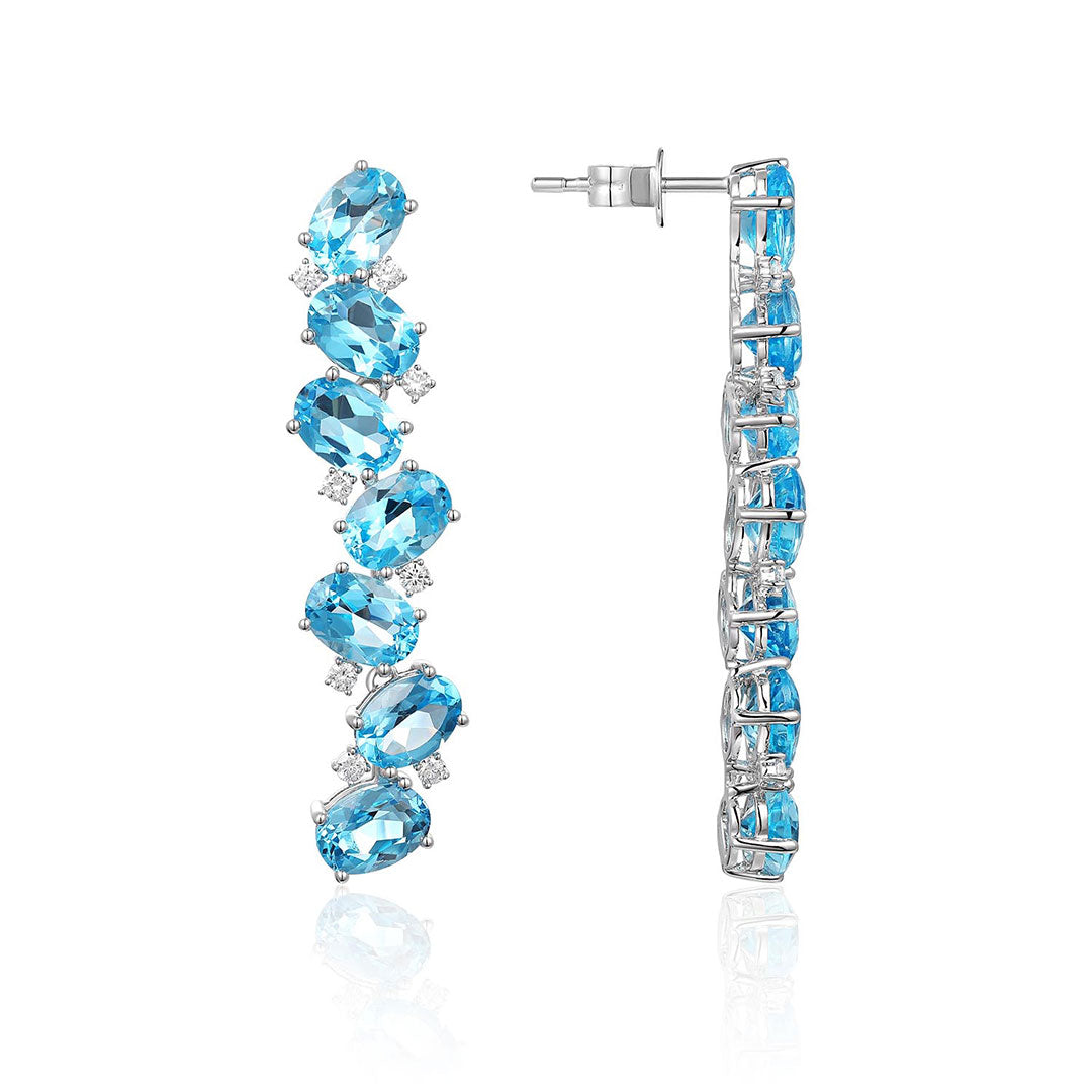 Blue Topaz & Diamond Cascade Drop 14K White Gold Earrings