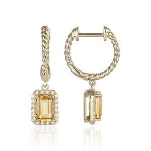 Citrine & Diamond Frame 14K Yellow Gold Dangle Earrings