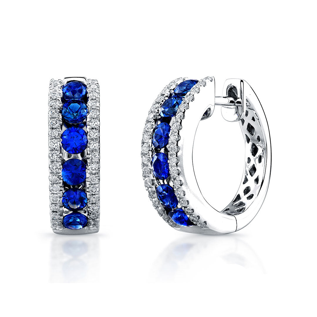 Blue Sapphire & Diamond 14K Gold Huggie Earrings