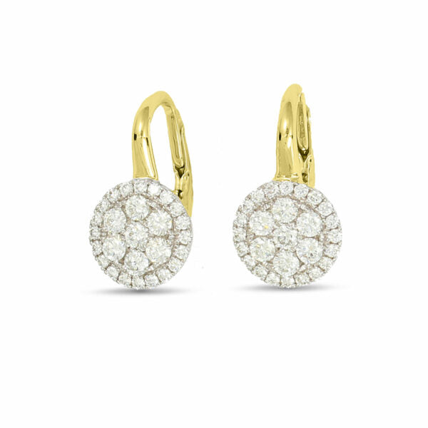 Small Round Diamond Cluster 14K Gold Leverback Earrings