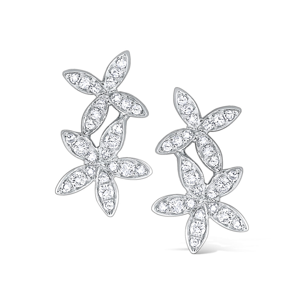Diamond Double Flower 14K White Gold Earrings
