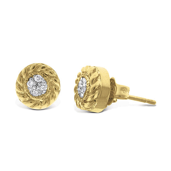 Diamond Cluster 14K Yellow Gold Braided Stud Earrings