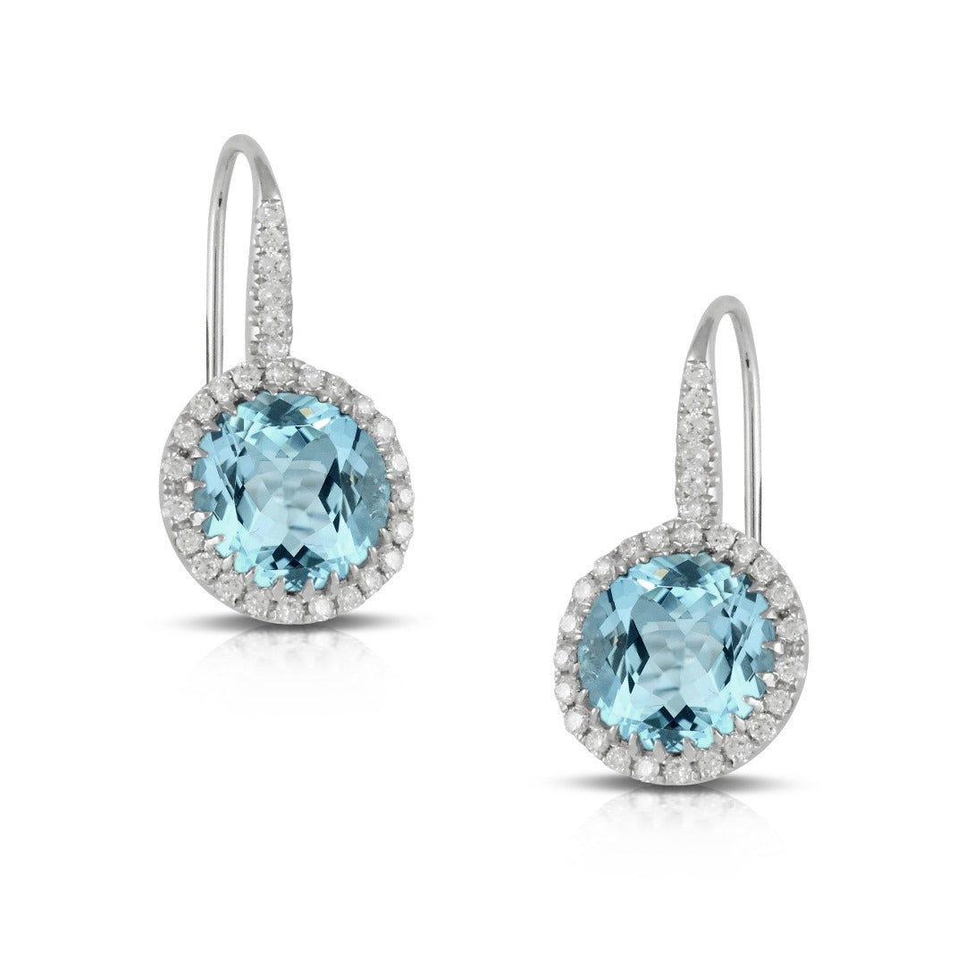 Blue Topaz & Diamond 18K White Gold Leverback Earrings