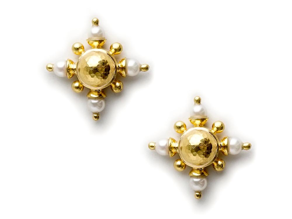 Elizabeth Locke Round Gold Dome & Pearl Stud Earrings