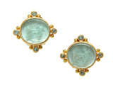 Elizabeth Locke Light Aqua Venetian Glass Intaglio “Lion & Putto” Earrings