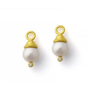 Elizabeth Locke Acorn Capped Pearl & Diamond Earring Charms