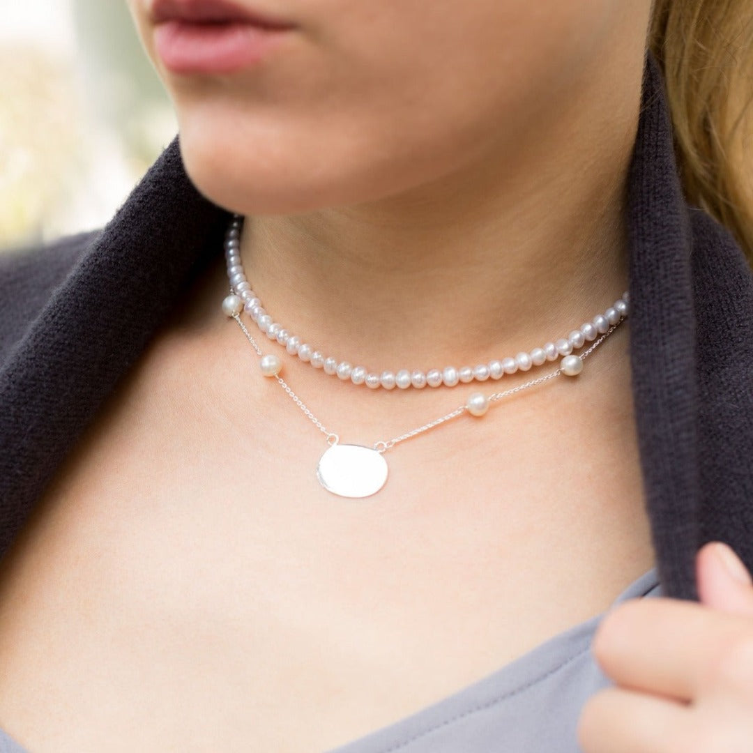 Sterling Silver ID Pendant & Pearl Necklace