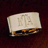 14K Gold Extra Wide Cuff Bangle with hand engraved monogram