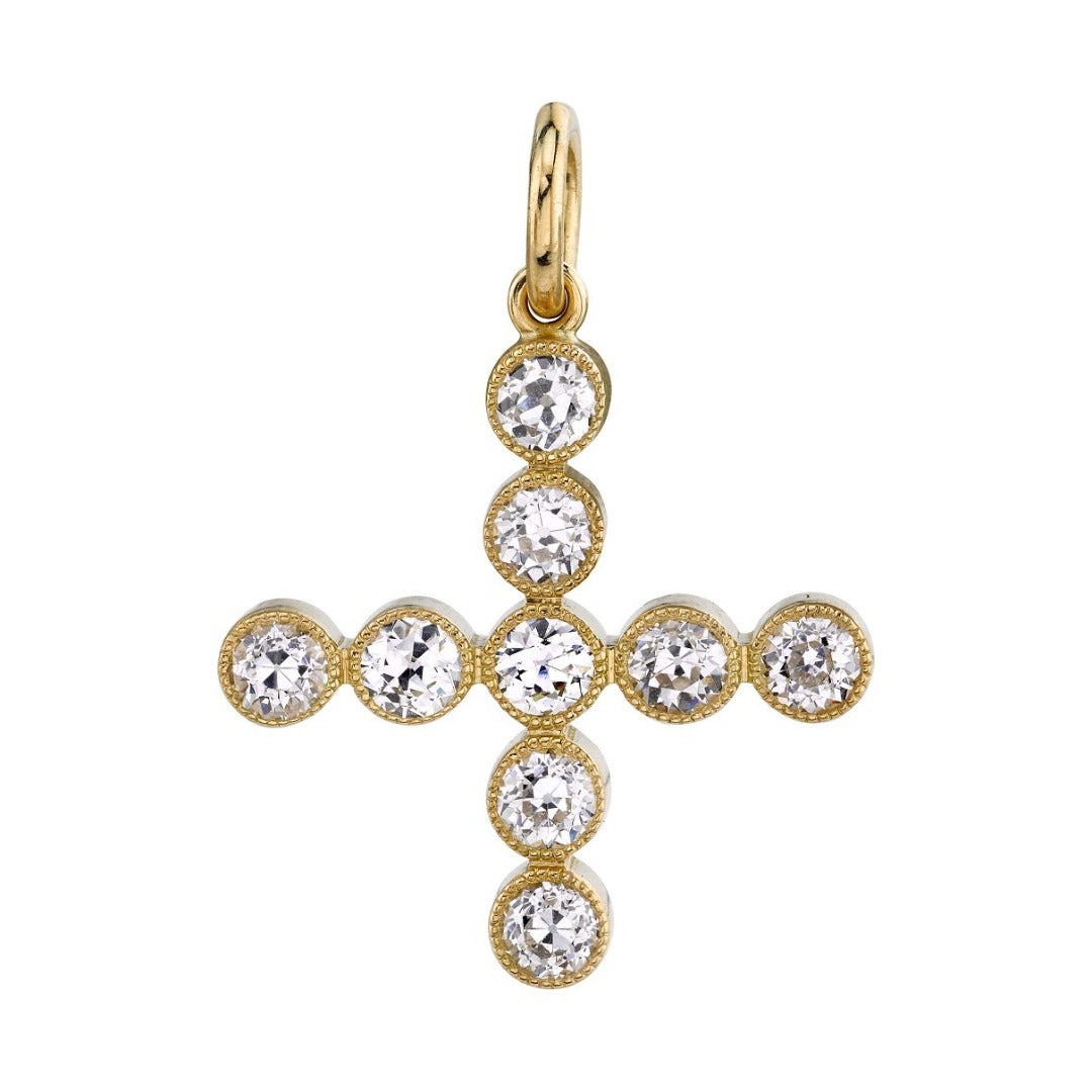 Single Stone Diamond 18K Yellow Gold Gabby Cross Pendant