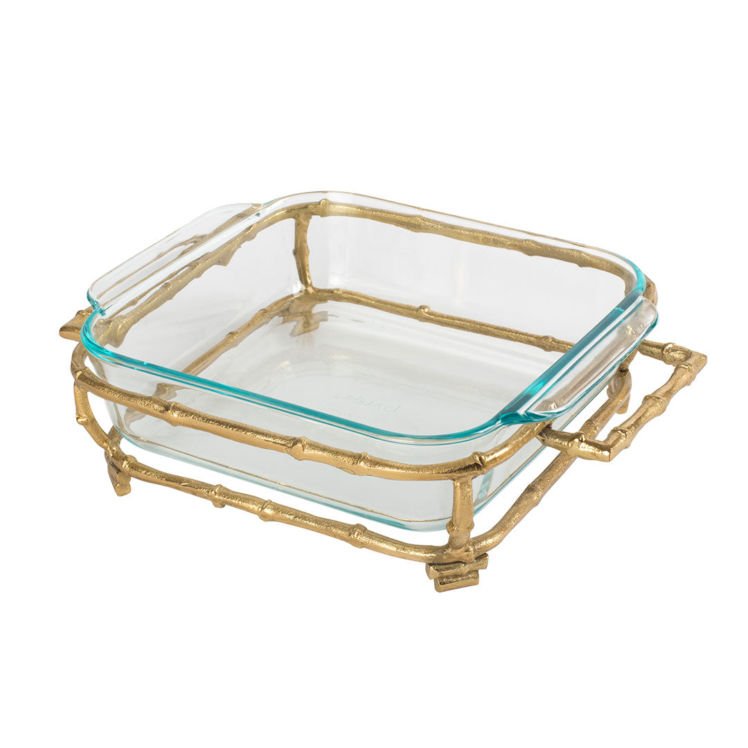 Gold Tone Bamboo Square Pyrex Holder