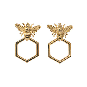 Goldbug Beehive Hexagon Hoop Drop Earrings