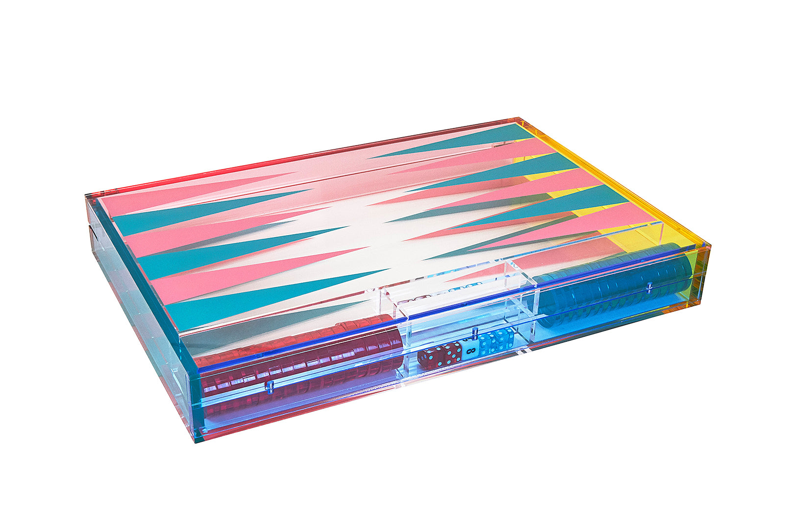 Multicolor Lucite Backgammon Set Turquoise/Pink