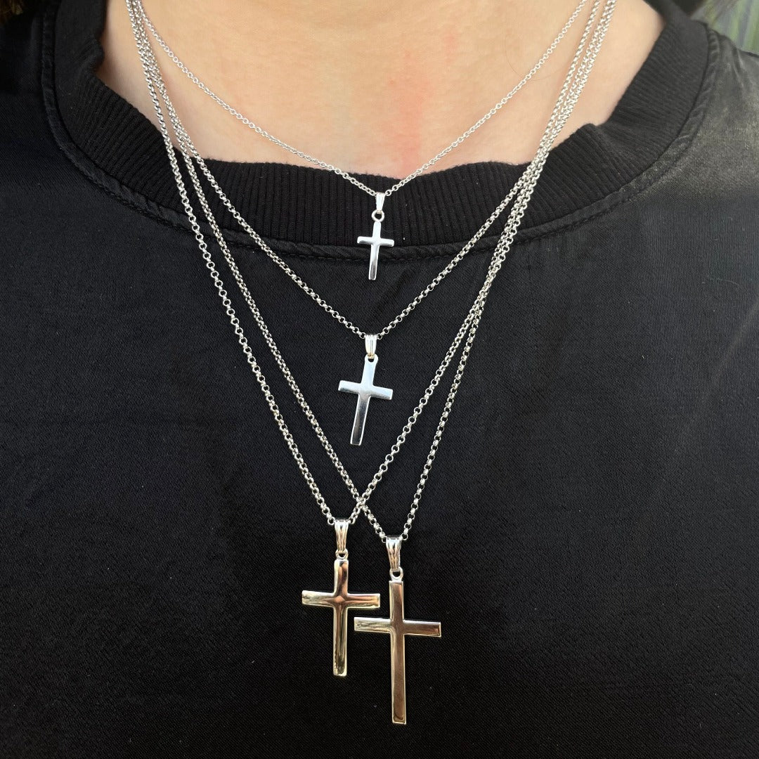 Sterling Silver Domed Cross Pendant Necklace