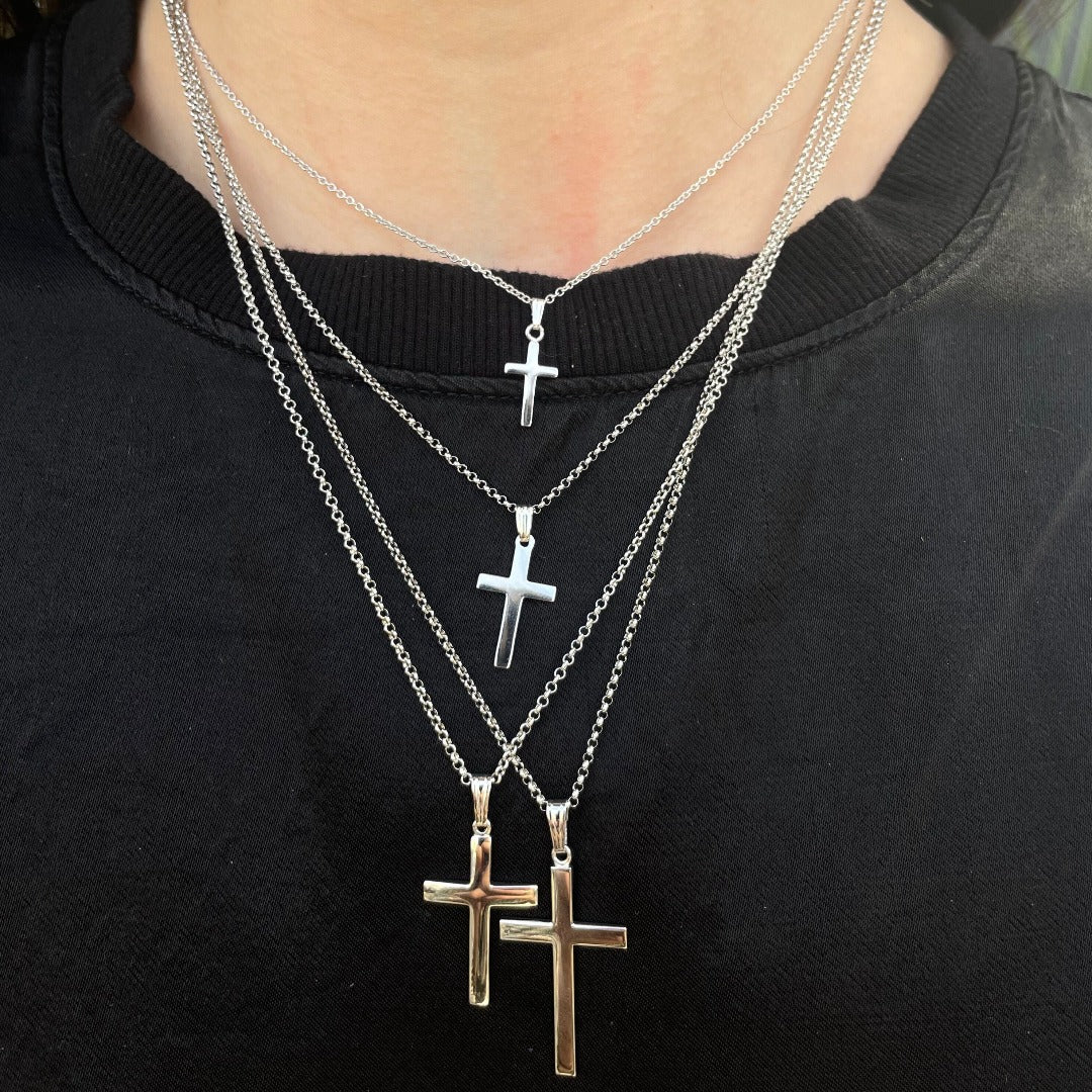 Sterling Silver 18x37mm Cross Pendant Necklace