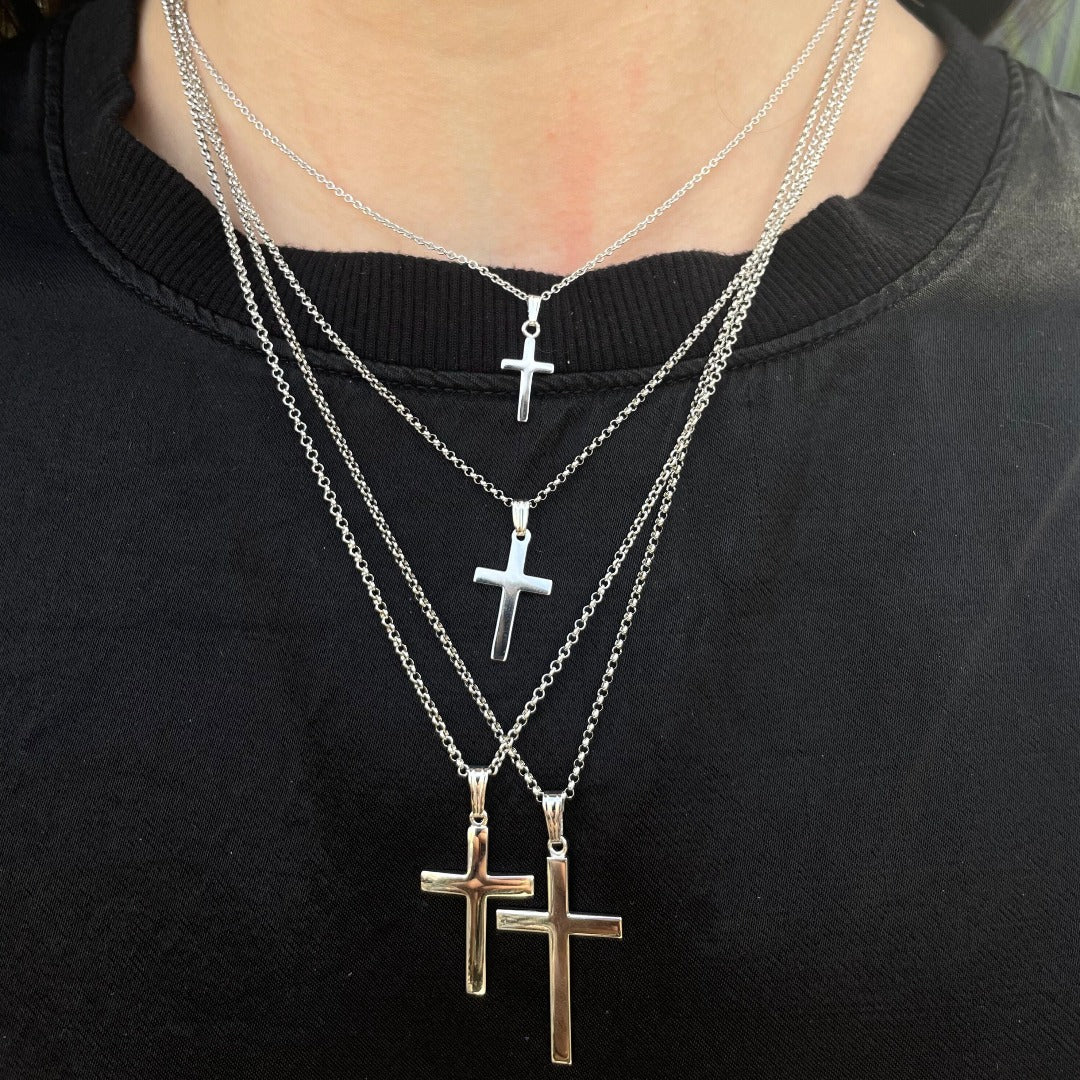 Sterling Silver 11x23mm Cross Pendant Necklace