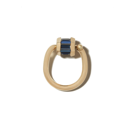 Marla Aaron 18K Gold Baguette Blue Sapphire Trundle Lock Ring